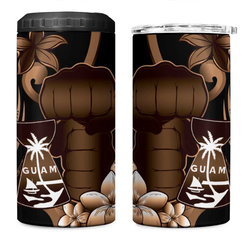 Brown Hafa Adai Guam 4 in 1 Can Cooler Tumbler Chamorro Latte Stone Hand With Plumeria