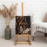 Brown Hafa Adai Guam Canvas Wall Art Chamorro Latte Stone Hand With Plumeria