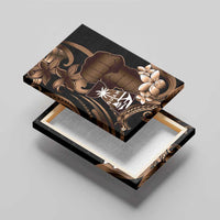 Brown Hafa Adai Guam Canvas Wall Art Chamorro Latte Stone Hand With Plumeria