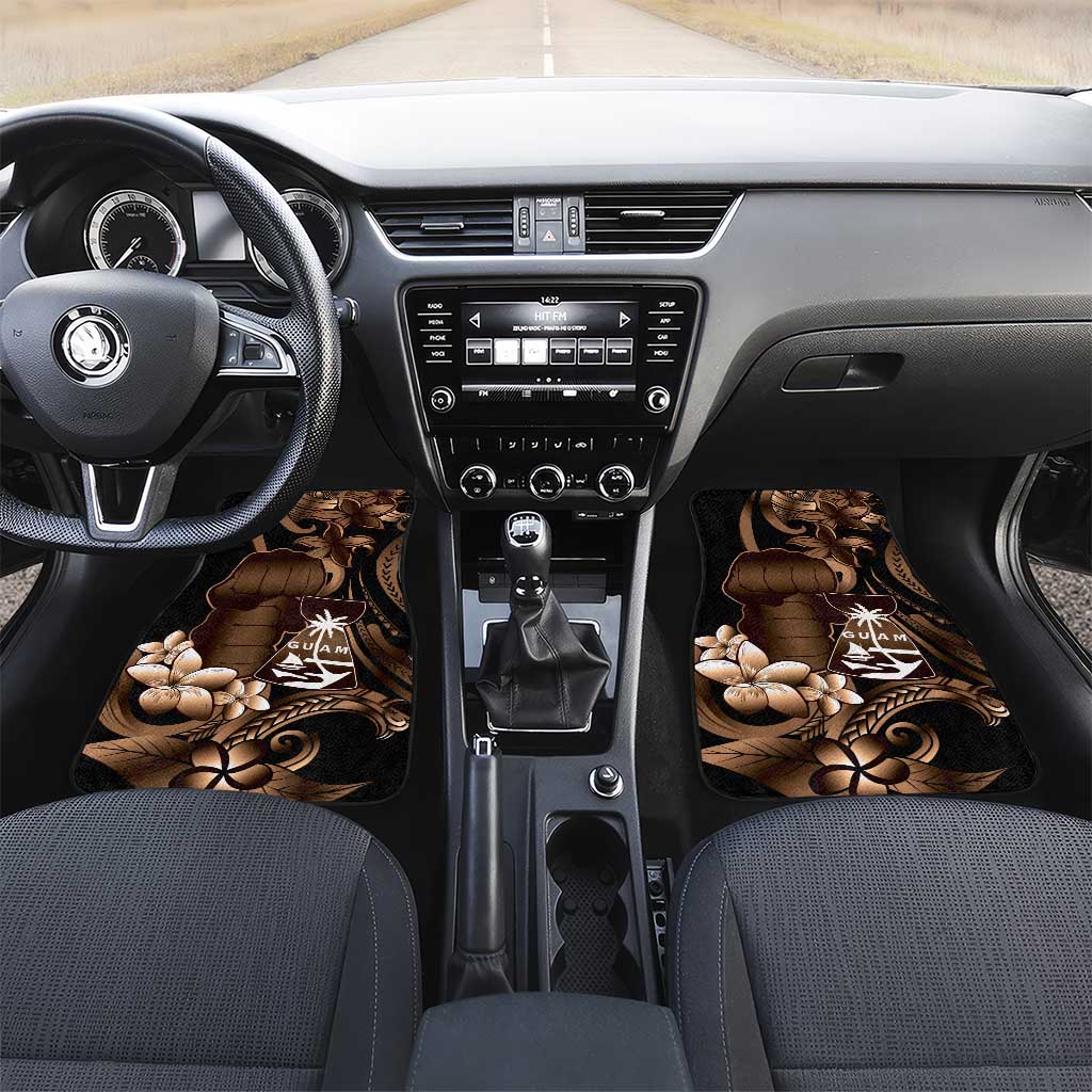 Brown Hafa Adai Guam Car Mats Chamorro Latte Stone Hand With Plumeria