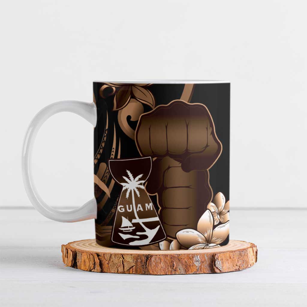 Brown Hafa Adai Guam Ceramic Mug Chamorro Latte Stone Hand With Plumeria LT14 Brown - Polynesian Pride