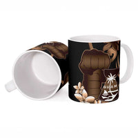 Brown Hafa Adai Guam Ceramic Mug Chamorro Latte Stone Hand With Plumeria LT14 - Polynesian Pride