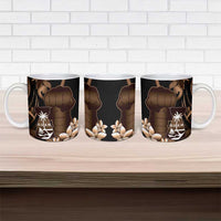 Brown Hafa Adai Guam Ceramic Mug Chamorro Latte Stone Hand With Plumeria LT14 - Polynesian Pride