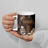 Brown Hafa Adai Guam Ceramic Mug Chamorro Latte Stone Hand With Plumeria LT14 - Polynesian Pride