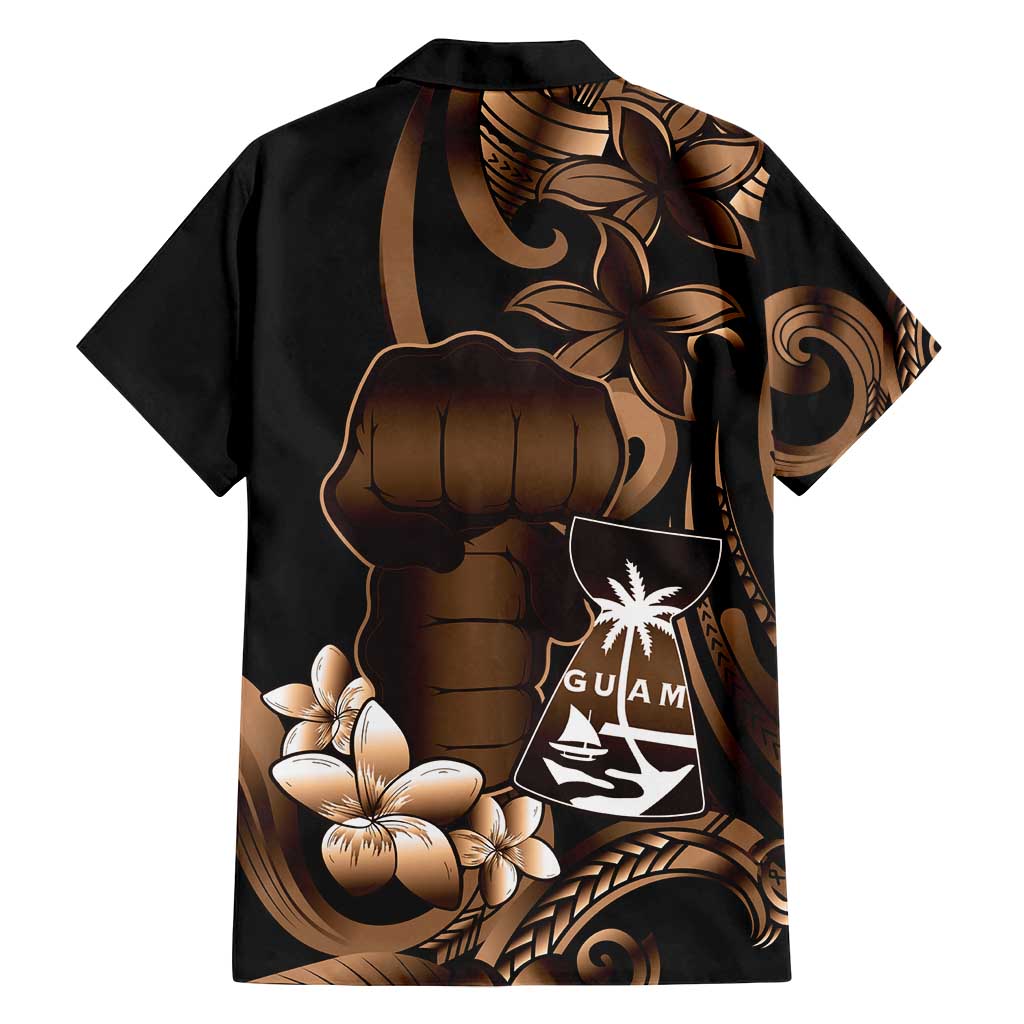 Brown Hafa Adai Guam Family Matching Long Sleeve Bodycon Dress and Hawaiian Shirt Chamorro Latte Stone Hand With Plumeria LT14 - Polynesian Pride
