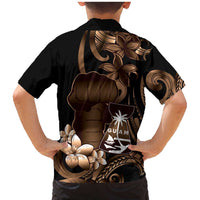 Brown Hafa Adai Guam Family Matching Mermaid Dress and Hawaiian Shirt Chamorro Latte Stone Hand With Plumeria LT14 - Polynesian Pride