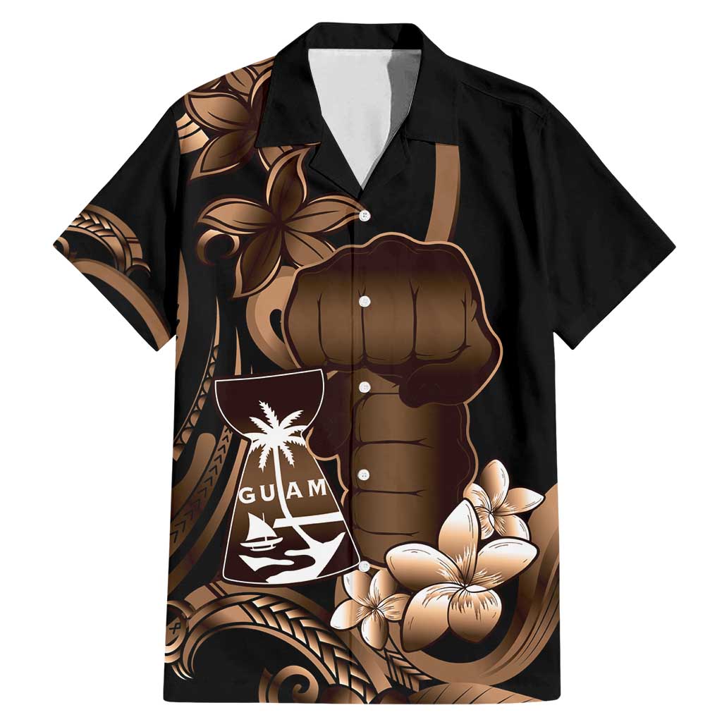 Brown Hafa Adai Guam Family Matching Mermaid Dress and Hawaiian Shirt Chamorro Latte Stone Hand With Plumeria LT14 Dad's Shirt - Short Sleeve Brown - Polynesian Pride