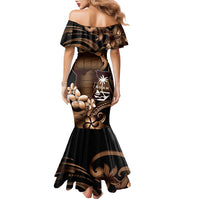 Brown Hafa Adai Guam Family Matching Mermaid Dress and Hawaiian Shirt Chamorro Latte Stone Hand With Plumeria LT14 - Polynesian Pride