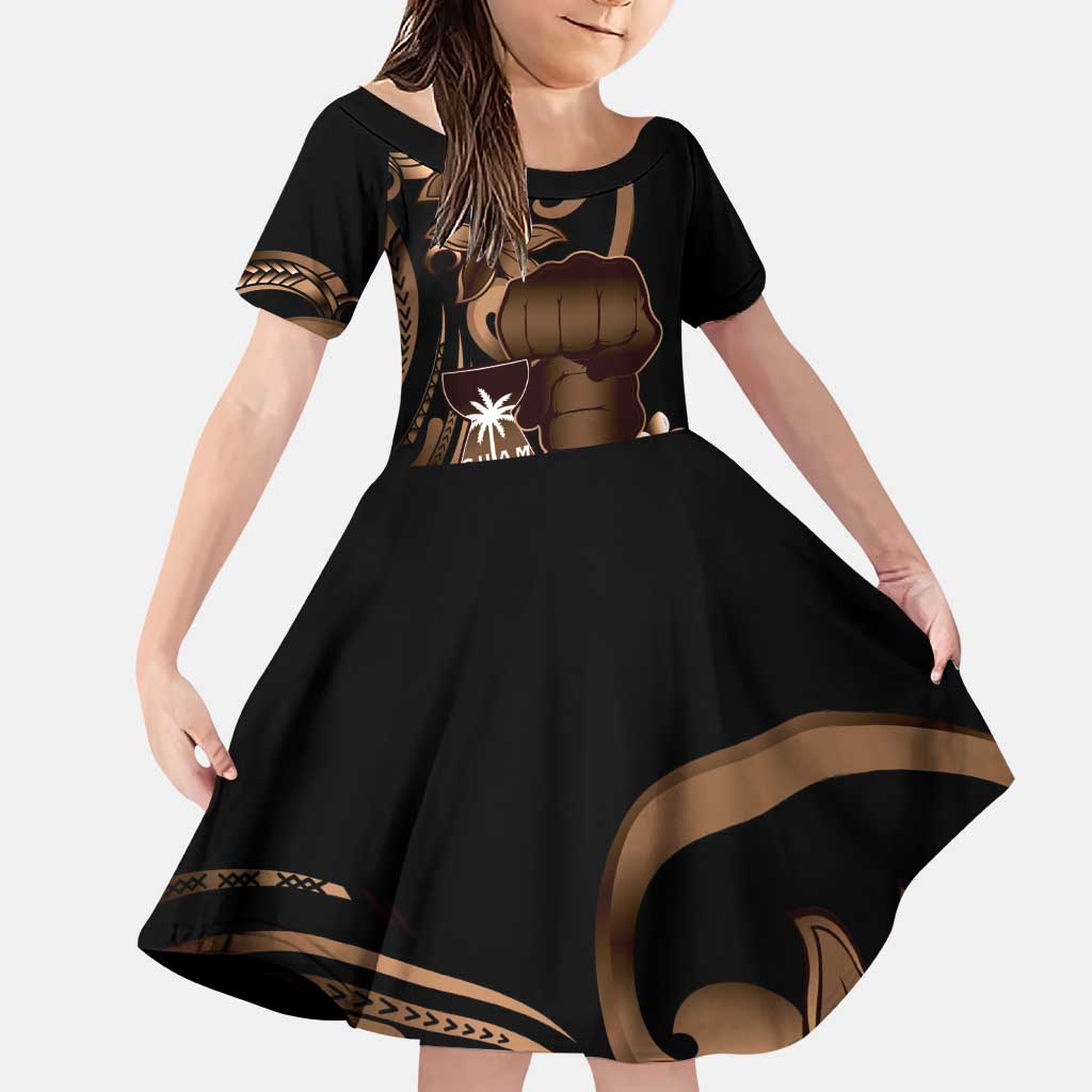 Brown Hafa Adai Guam Family Matching Puletasi and Hawaiian Shirt Chamorro Latte Stone Hand With Plumeria LT14 Daughter's Dress Brown - Polynesian Pride