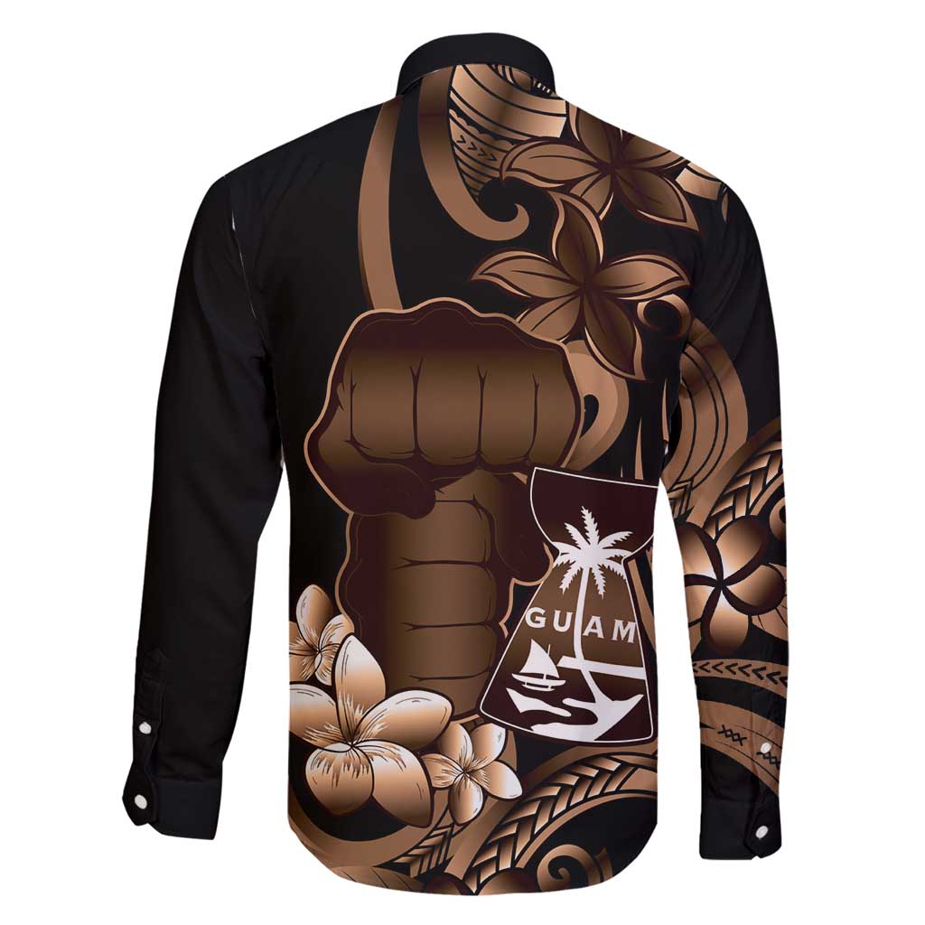 Brown Hafa Adai Guam Family Matching Puletasi and Hawaiian Shirt Chamorro Latte Stone Hand With Plumeria LT14 - Polynesian Pride