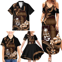 Brown Hafa Adai Guam Family Matching Summer Maxi Dress and Hawaiian Shirt Chamorro Latte Stone Hand With Plumeria LT14 - Polynesian Pride