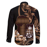Brown Hafa Adai Guam Family Matching Summer Maxi Dress and Hawaiian Shirt Chamorro Latte Stone Hand With Plumeria LT14 - Polynesian Pride