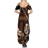 Brown Hafa Adai Guam Family Matching Summer Maxi Dress and Hawaiian Shirt Chamorro Latte Stone Hand With Plumeria LT14 - Polynesian Pride