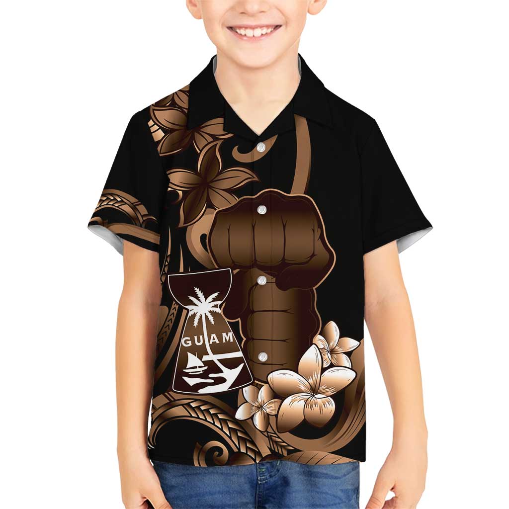 Brown Hafa Adai Guam Family Matching Summer Maxi Dress and Hawaiian Shirt Chamorro Latte Stone Hand With Plumeria LT14 Son's Shirt Brown - Polynesian Pride