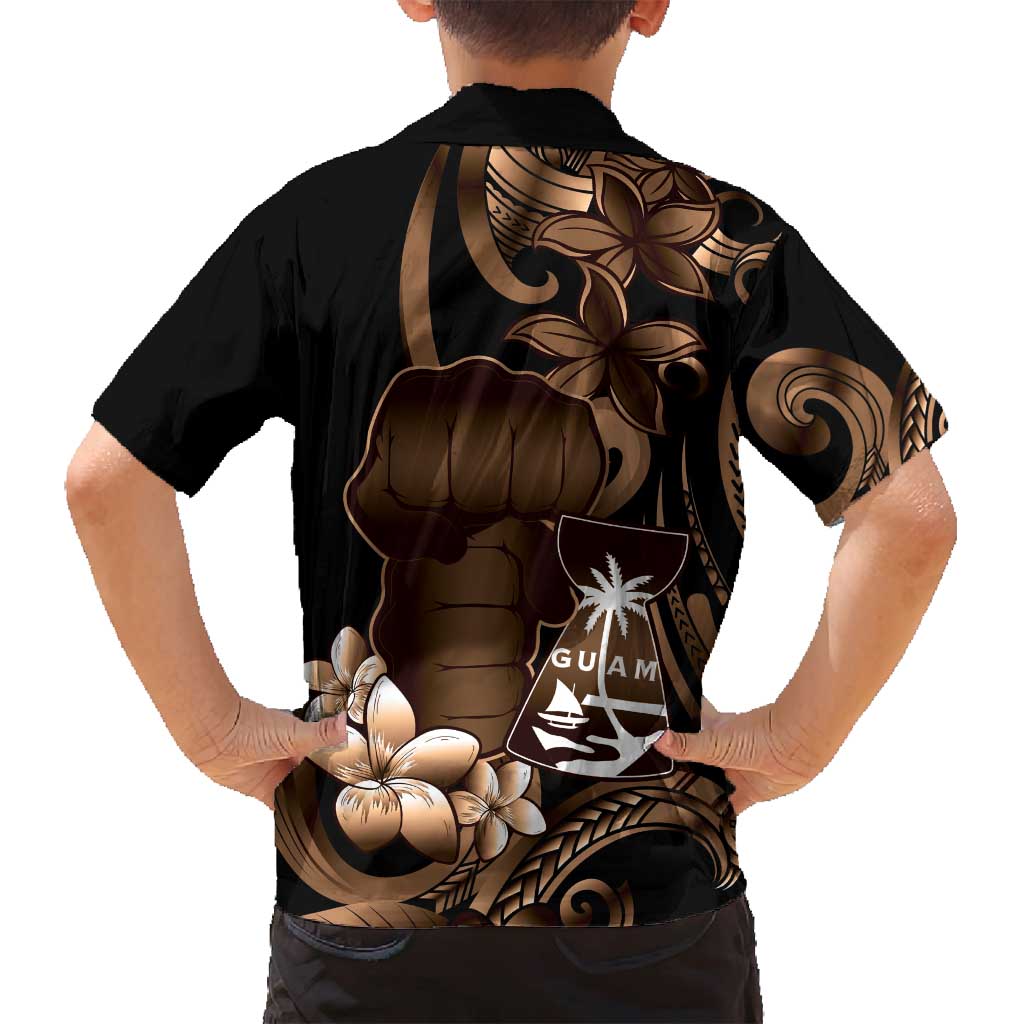 Brown Hafa Adai Guam Family Matching Tank Maxi Dress and Hawaiian Shirt Chamorro Latte Stone Hand With Plumeria LT14 - Polynesian Pride