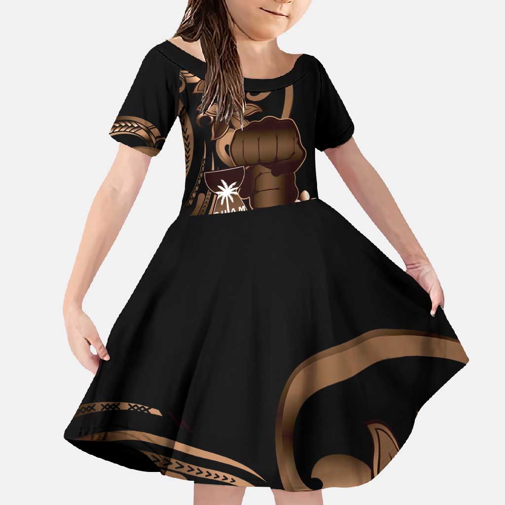 Brown Hafa Adai Guam Family Matching Tank Maxi Dress and Hawaiian Shirt Chamorro Latte Stone Hand With Plumeria LT14 Daughter's Dress Brown - Polynesian Pride