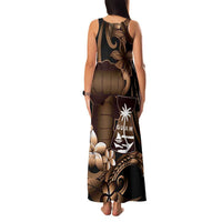 Brown Hafa Adai Guam Family Matching Tank Maxi Dress and Hawaiian Shirt Chamorro Latte Stone Hand With Plumeria LT14 - Polynesian Pride