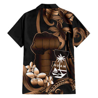Brown Hafa Adai Guam Hawaiian Shirt Chamorro Latte Stone Hand With Plumeria