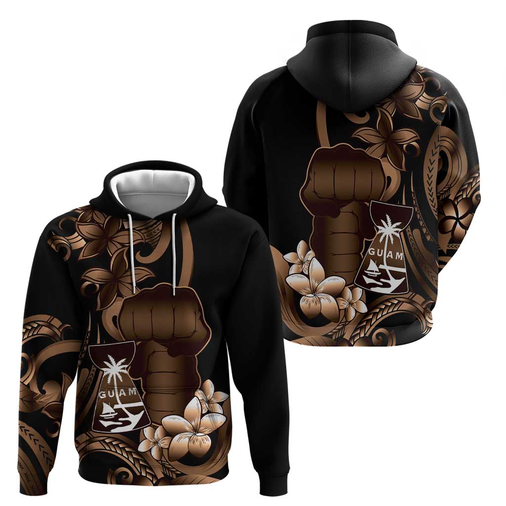 Brown Hafa Adai Guam Hoodie Chamorro Latte Stone Hand With Plumeria