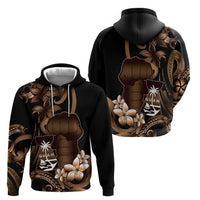 Brown Hafa Adai Guam Hoodie Chamorro Latte Stone Hand With Plumeria