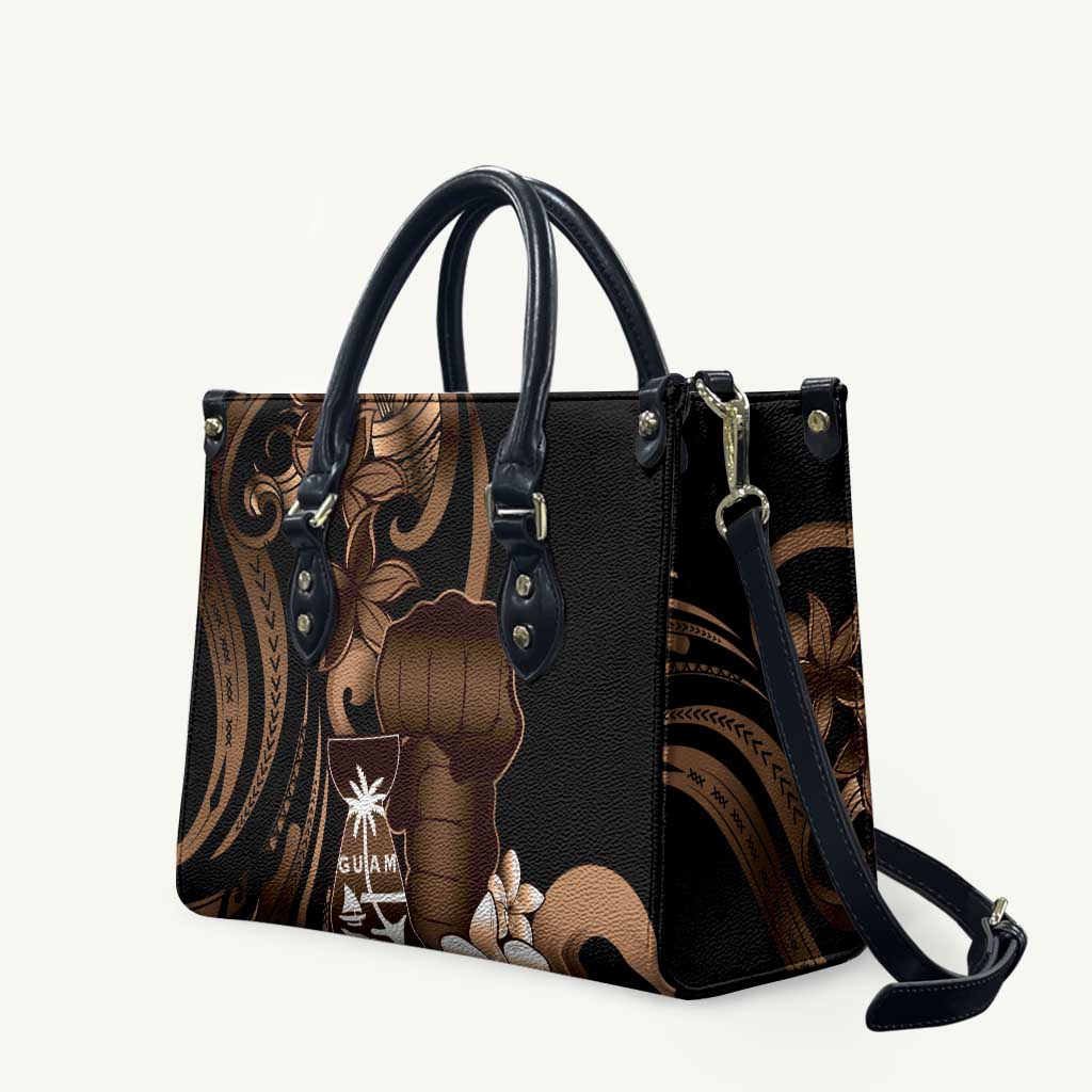 Brown Hafa Adai Guam Leather Bag Chamorro Latte Stone Hand With Plumeria - Polynesian Pride