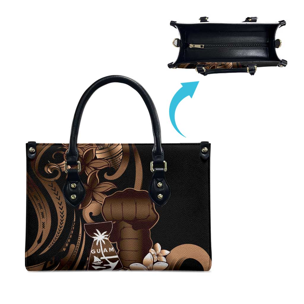 Brown Hafa Adai Guam Leather Bag Chamorro Latte Stone Hand With Plumeria - Polynesian Pride