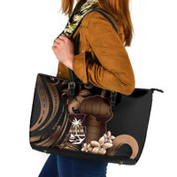 Brown Hafa Adai Guam Leather Tote Bag Chamorro Latte Stone Hand With Plumeria