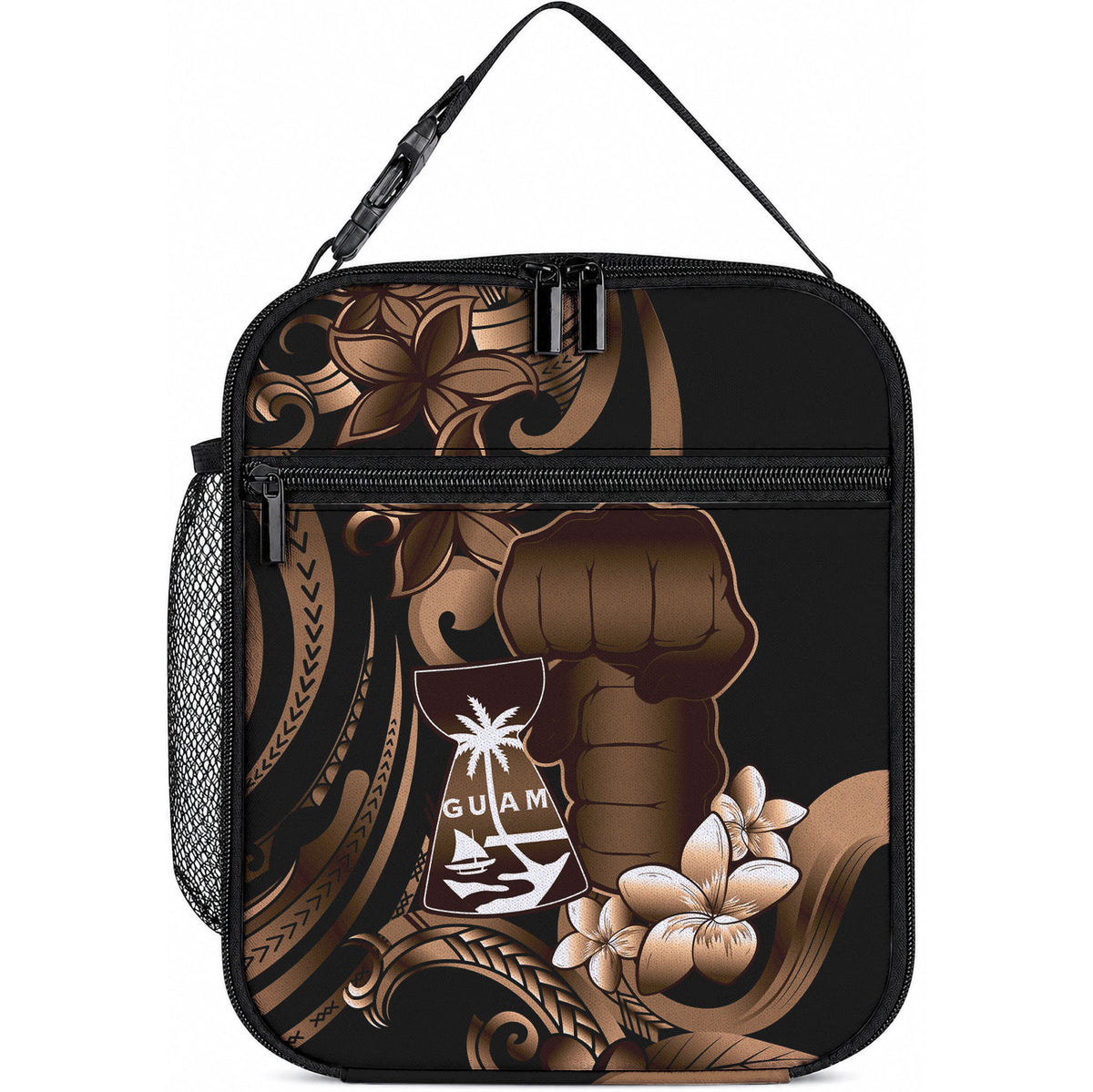 Brown Hafa Adai Guam Lunch Bag Chamorro Latte Stone Hand With Plumeria