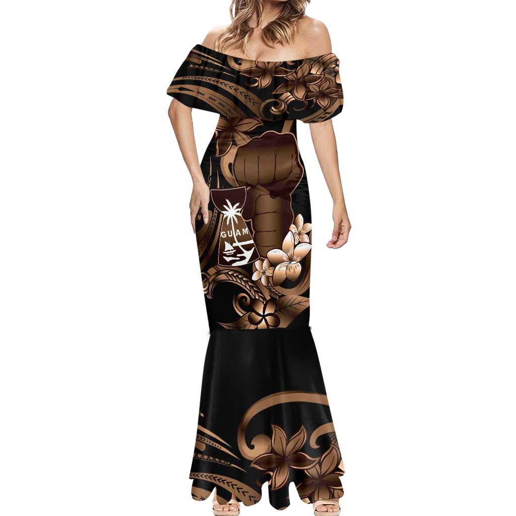Brown Hafa Adai Guam Mermaid Dress Chamorro Latte Stone Hand With Plumeria
