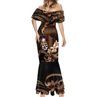 Brown Hafa Adai Guam Mermaid Dress Chamorro Latte Stone Hand With Plumeria