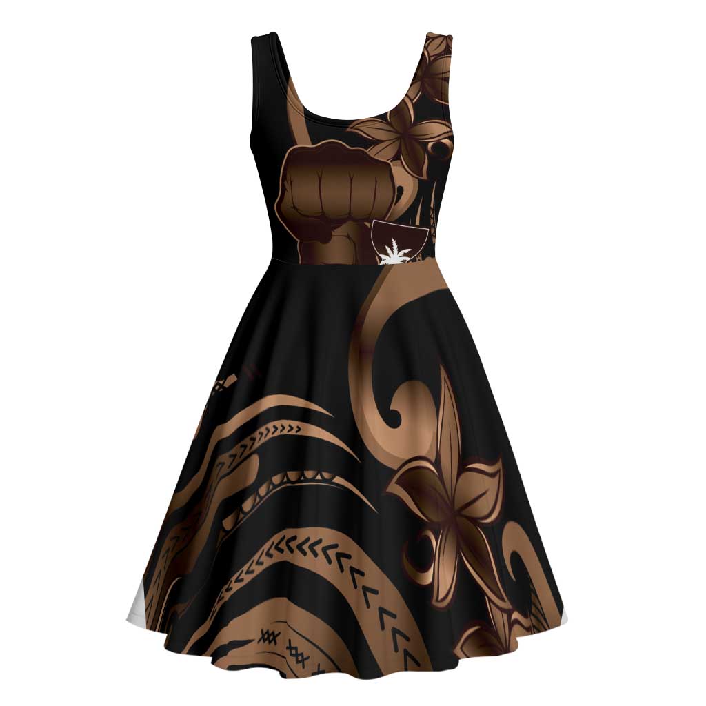 Brown Hafa Adai Guam Midi Dress Chamorro Latte Stone Hand With Plumeria - Polynesian Pride