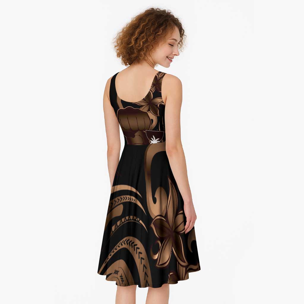 Brown Hafa Adai Guam Midi Dress Chamorro Latte Stone Hand With Plumeria - Polynesian Pride