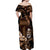Brown Hafa Adai Guam Off Shoulder Maxi Dress Chamorro Latte Stone Hand With Plumeria
