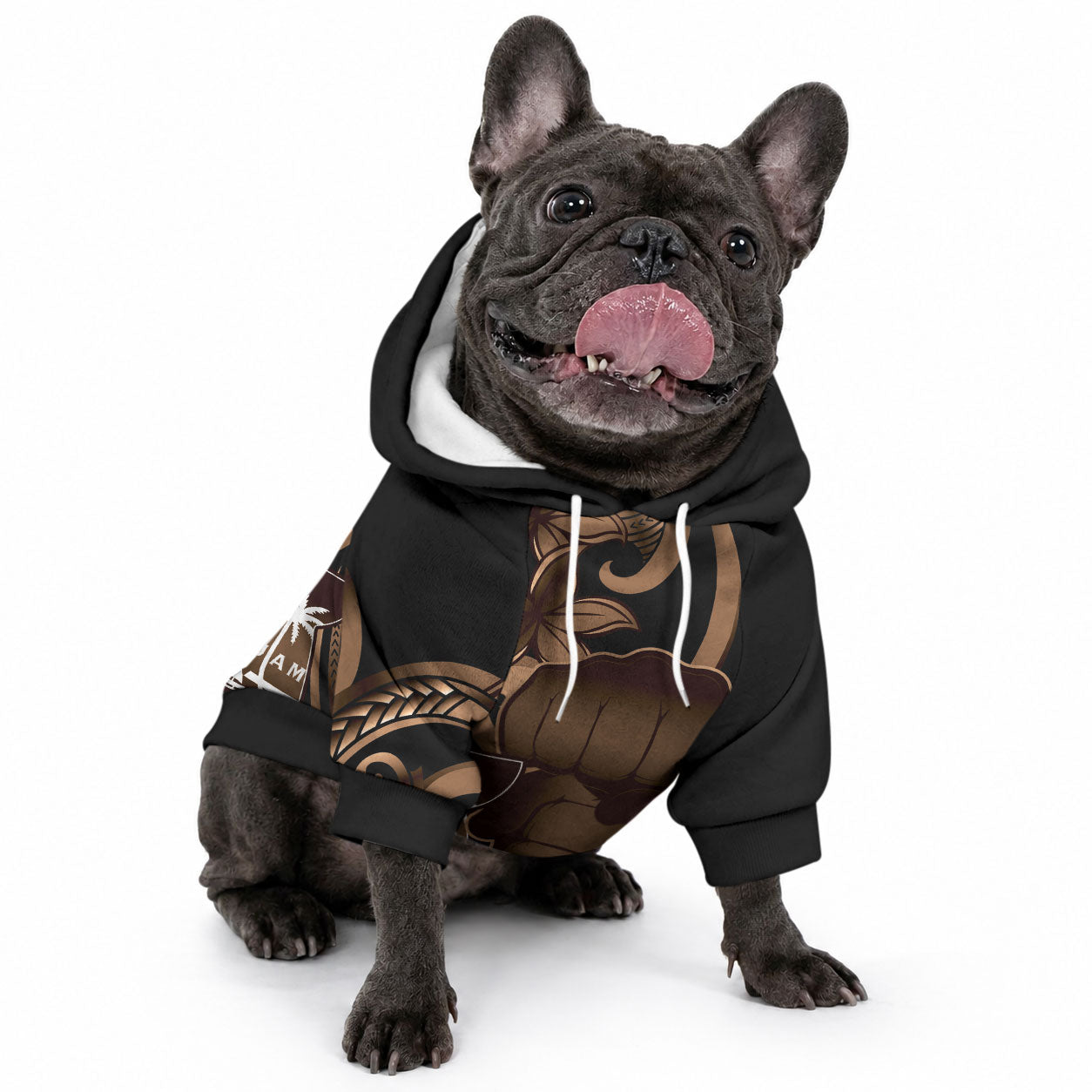 Brown Hafa Adai Guam Pet Hoodie Chamorro Latte Stone Hand With Plumeria