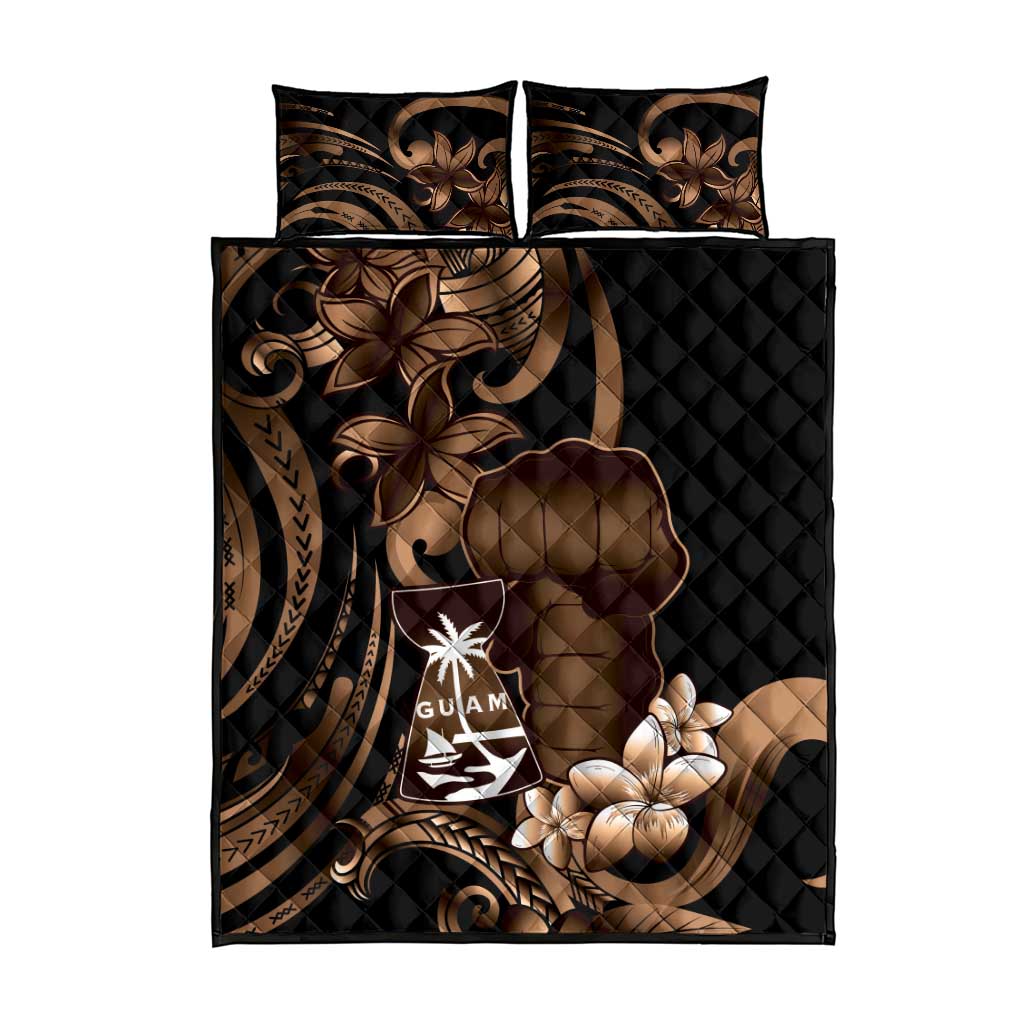 Brown Hafa Adai Guam Quilt Bed Set Chamorro Latte Stone Hand With Plumeria