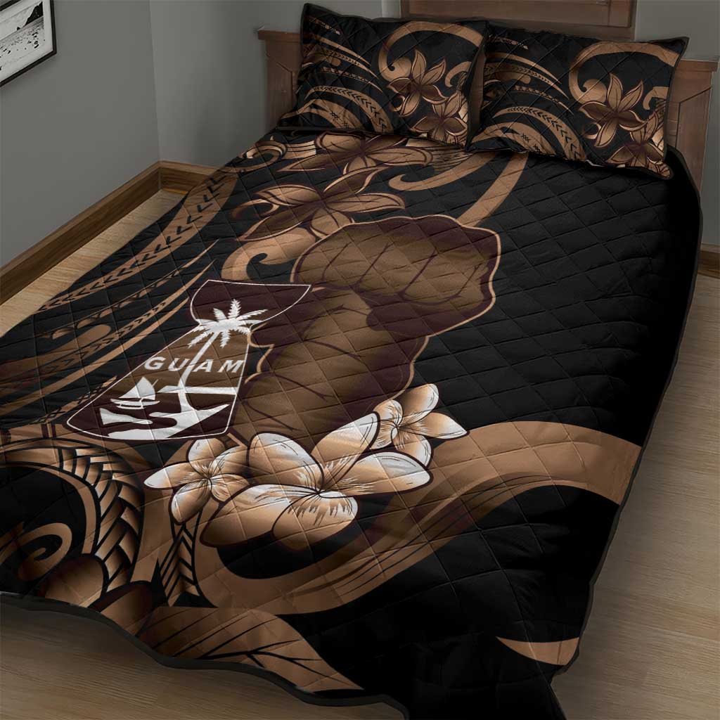 Brown Hafa Adai Guam Quilt Bed Set Chamorro Latte Stone Hand With Plumeria