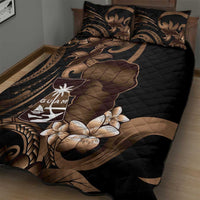Brown Hafa Adai Guam Quilt Bed Set Chamorro Latte Stone Hand With Plumeria