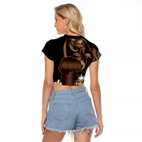 Brown Hafa Adai Guam Raglan Cropped T Shirt Chamorro Latte Stone Hand With Plumeria