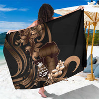 Brown Hafa Adai Guam Sarong Chamorro Latte Stone Hand With Plumeria