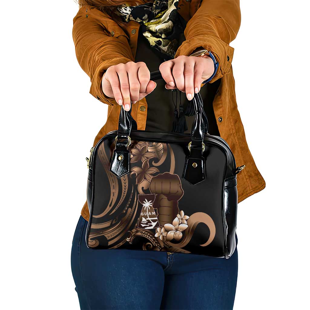 Brown Hafa Adai Guam Shoulder Handbag Chamorro Latte Stone Hand With Plumeria
