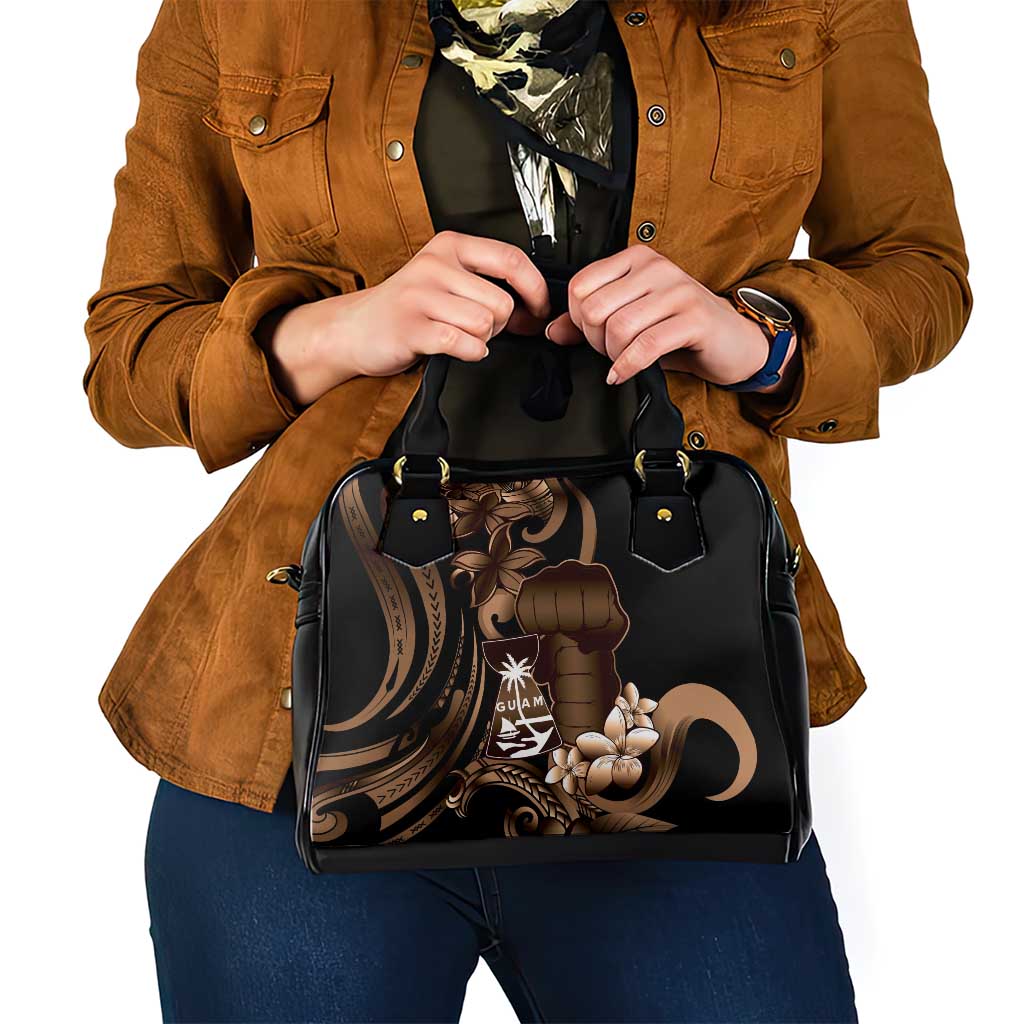 Brown Hafa Adai Guam Shoulder Handbag Chamorro Latte Stone Hand With Plumeria