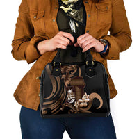 Brown Hafa Adai Guam Shoulder Handbag Chamorro Latte Stone Hand With Plumeria