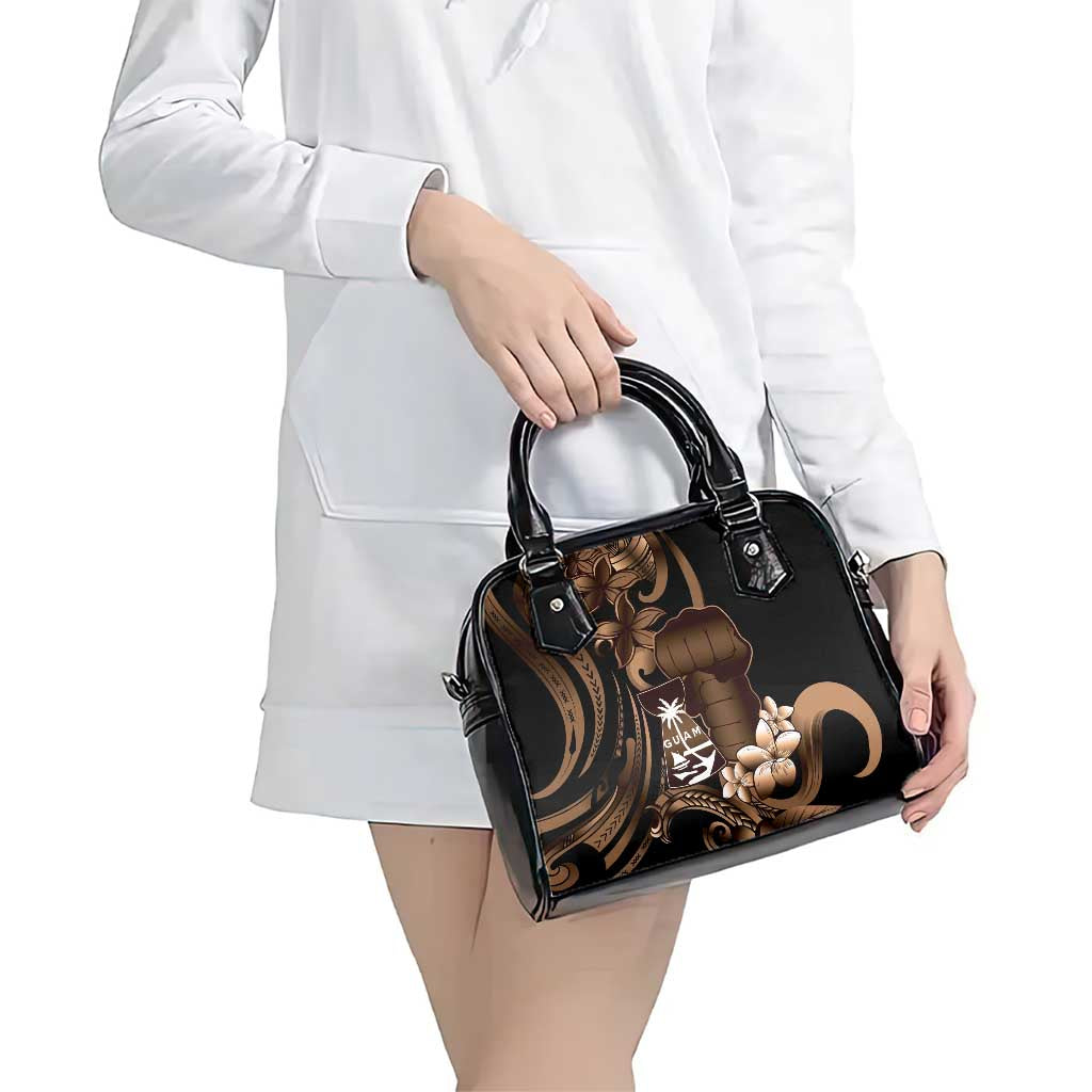 Brown Hafa Adai Guam Shoulder Handbag Chamorro Latte Stone Hand With Plumeria
