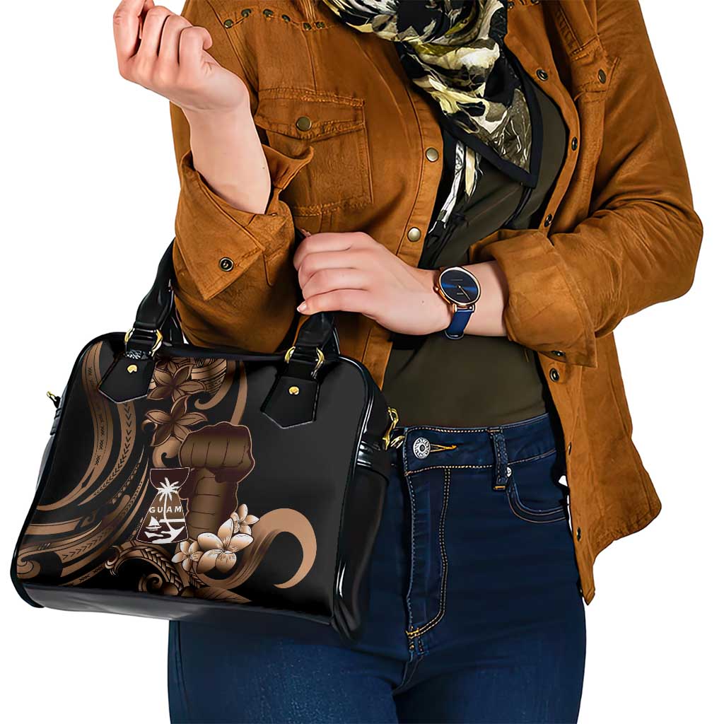 Brown Hafa Adai Guam Shoulder Handbag Chamorro Latte Stone Hand With Plumeria