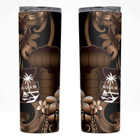 Brown Hafa Adai Guam Skinny Tumbler Chamorro Latte Stone Hand With Plumeria LT14 Brown - Polynesian Pride