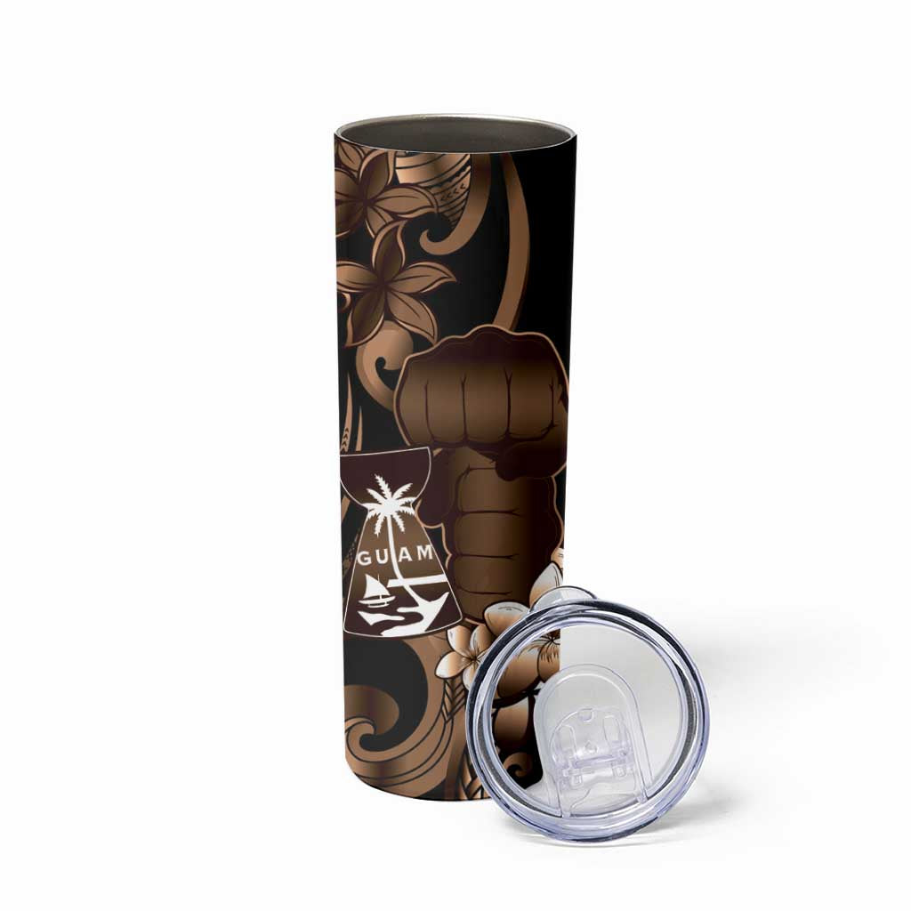 Brown Hafa Adai Guam Skinny Tumbler Chamorro Latte Stone Hand With Plumeria LT14 - Polynesian Pride