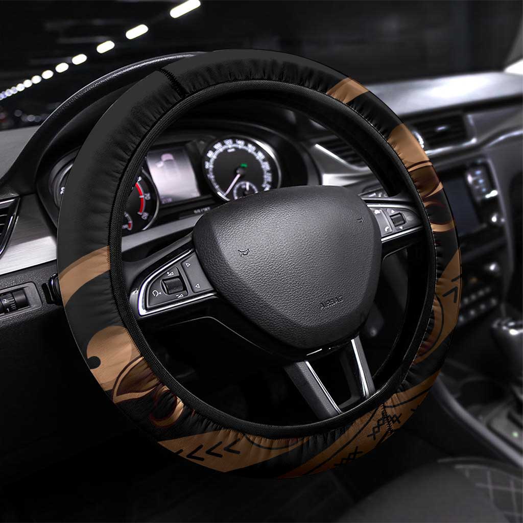 Brown Hafa Adai Guam Steering Wheel Cover Chamorro Latte Stone Hand With Plumeria