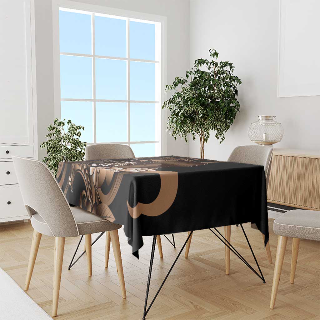 Brown Hafa Adai Guam Tablecloth Chamorro Latte Stone Hand With Plumeria