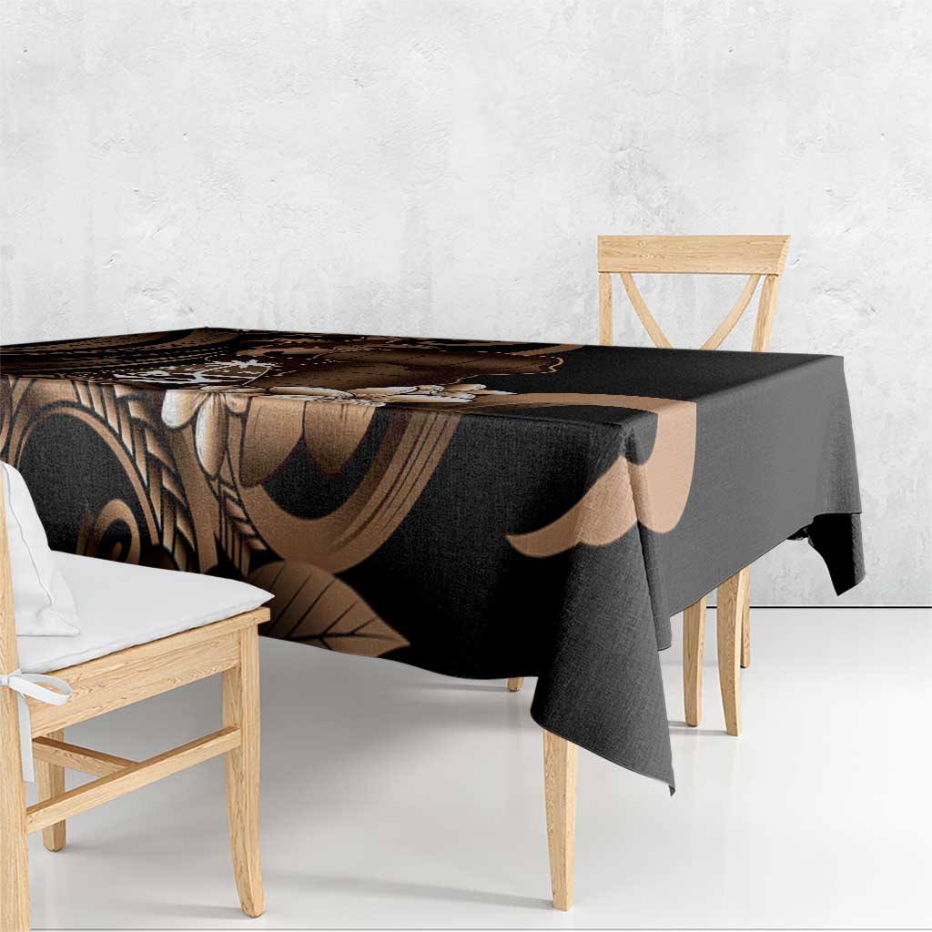 Brown Hafa Adai Guam Tablecloth Chamorro Latte Stone Hand With Plumeria