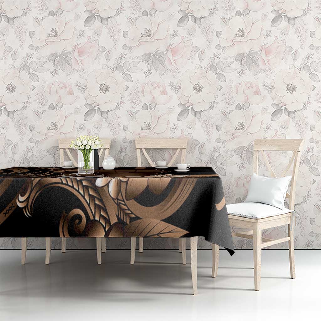 Brown Hafa Adai Guam Tablecloth Chamorro Latte Stone Hand With Plumeria